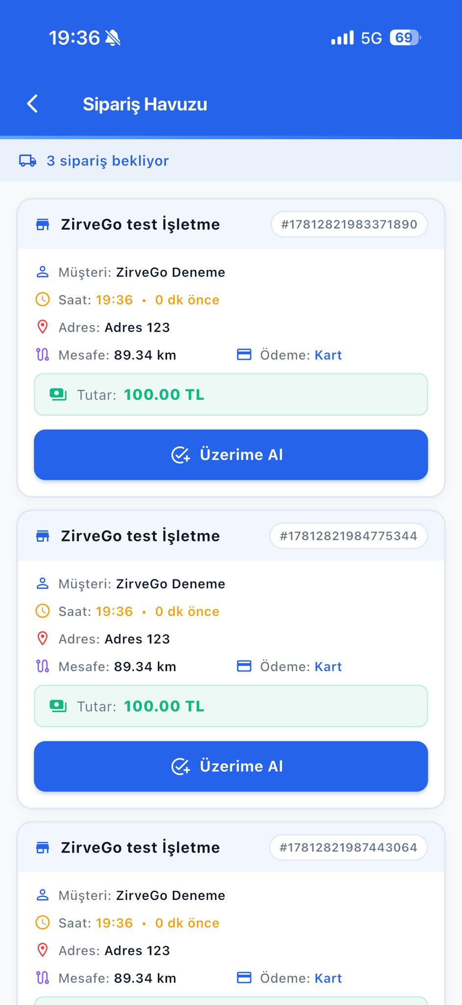 ZirveGo kurye uygulaması — sipariş havuzu